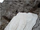 Široka Peč-Škrlatica (Grebensko prečenje) večja flika snega pod gredino