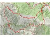 Sextenski Dolomiti - ferata Campanile Colesei ( Bepi Martini ) GPS sled prehojene poti. Naneslo je 14 km in 1600 višincev