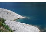 Pogorje Crepes de Padon in Ferata delle Trincee Vodostaj jezera je neverjetno nizek. Do roba zelenjave manjka vsaj 10 m