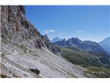 Monte Cernera - 2665 m Pogled nazaj. Monte Cernera je že daleč zadaj