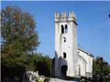 Cerkev  Sv.Duh na jezeru v vasi Fojana  .Zanimiv je vrh zvonika .