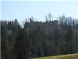 Ortneški Stari grad na vzpetini Žrnovec-765m in Sv. Jurij Tako so vidne razvaline gradu preden se povzpnemo k njim.