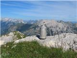 Stolpič na vrhu Travnika. Notri je vpisna knjiga, ki je potrdila, da vrh ni prav pogosto obiskan.