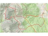 Sextenski Dolomiti – ferata Mazzetta GPS sled prehojene poti. Naneslo je 14 km in 1600 višincev