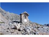 Seekofel / Croda del Becco - 2810 m Kapelica na sedlu Forcella Sora Forno. Tu bova ob povratku zavila v dolino
