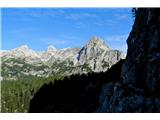 Za ovinkom prvič zagledava najin cilj, Koštrunovec in Mišelj greben z vsemi vrhovi