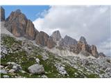 Dolomiti d'Ampezzo - Ferata Šara del Minighel Še enkrat naju pozdravijo Fanesi. Vreme se je spremenilo, glavno vlogo so prevzeli oblaki