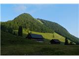 Čez sedlo Lom se spustiva na planino Dolinica. Sonce se počasi prebuja in ozračje je prijetno hladno