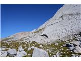 Seekofel / Croda del Becco - 2810 m Te se v spodnjem delu lomijo in drobijo, v drobnih razpokah pa so se že udomačile trave