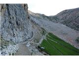 Dolomiti d'Ampezzo - Ferata Šara del Minighel Večina poti poteka po vojaški mulatjeri, kratek del gre čez smučišče