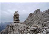 Monte Cristallino di Misurina Markacij je v tem delu malo, so pa v pomoč številni možici