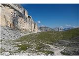 Furcia Rossa III (2794 m) in ferata Via della Pace Pogled nazaj na prehojeno pot