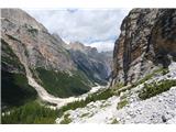 Dolomiti d'Ampezzo - Ferata Šara del Minighel Sonce sveti v pravo smer in dolina Travenanzes se pokaže v vsej svoji lepoti