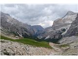 Dolomiti d'Ampezzo - Ferata Šara del Minighel Še zadnji pogled nazaj. Prišla sva od prodišč daleč tam spodaj