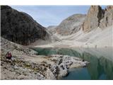 Tudi krasno jezero Lago d'Antermoia je tarča številnih obiskovalcev