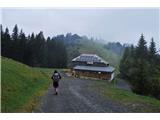 Sestopava proti Dreiländereck Hütte. Koča deluje, a pred 10.uro ne odpre vrat