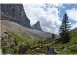 Dolomiti d'Ampezzo - Ferata Šara del Minighel Pogled naprej v smeri sedla Col dei Bos in poti 404. Midva pa vračava proti sedlu Travenanzes po poti 401 