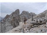 Monte Cristallino di Misurina Sva v vršnem delu tik pod grebenom. Tu je vojska uredila številna zaklonišča