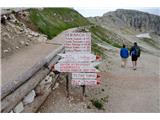 Dolomiti d'Ampezzo - ferata Astaldi Posebnost teh krajev, bele table in rdeči napisi. Nikjer drugje jih ni zaslediti