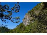 Wir queren die Flanke weit über den Felsen.