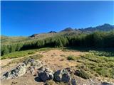 Monte Padro desno. Ovdje staza prolazi kroz zanimljiv šumarak pred nama.