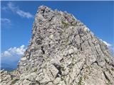 Pogled nazaj: strm in neudoben sestop s Cime di Mezzo II.
