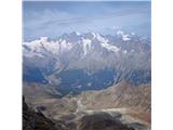 Malo prostoren vrh Lagginhorna (4010 m) IV.: pogled proti smeri pristopa in Domu
