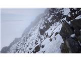 V vršnem delu poti med kočama Tete Rousse in Goûter I.; tu nekje sva videla in slišala smrtonosni podor