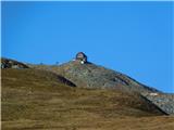 Pogled proti koči Zirbitzkogelhütte, slika je približana.