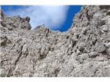 Easy climbing (I-II) through gullies, grooves and steps in the upper part