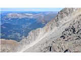 Na poti med kočama Tete Rousse in Goûter IV.: pogled proti zloglasnemu Grand Couloirju