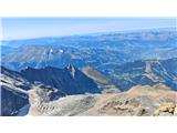 Razgled z ledeniške kupole pod vrhom Aiguille de Goûter