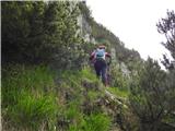 Predelske glave 1618 m (Cima Predil) in Vrh Laštanovca 1660 m proti skalni zapori